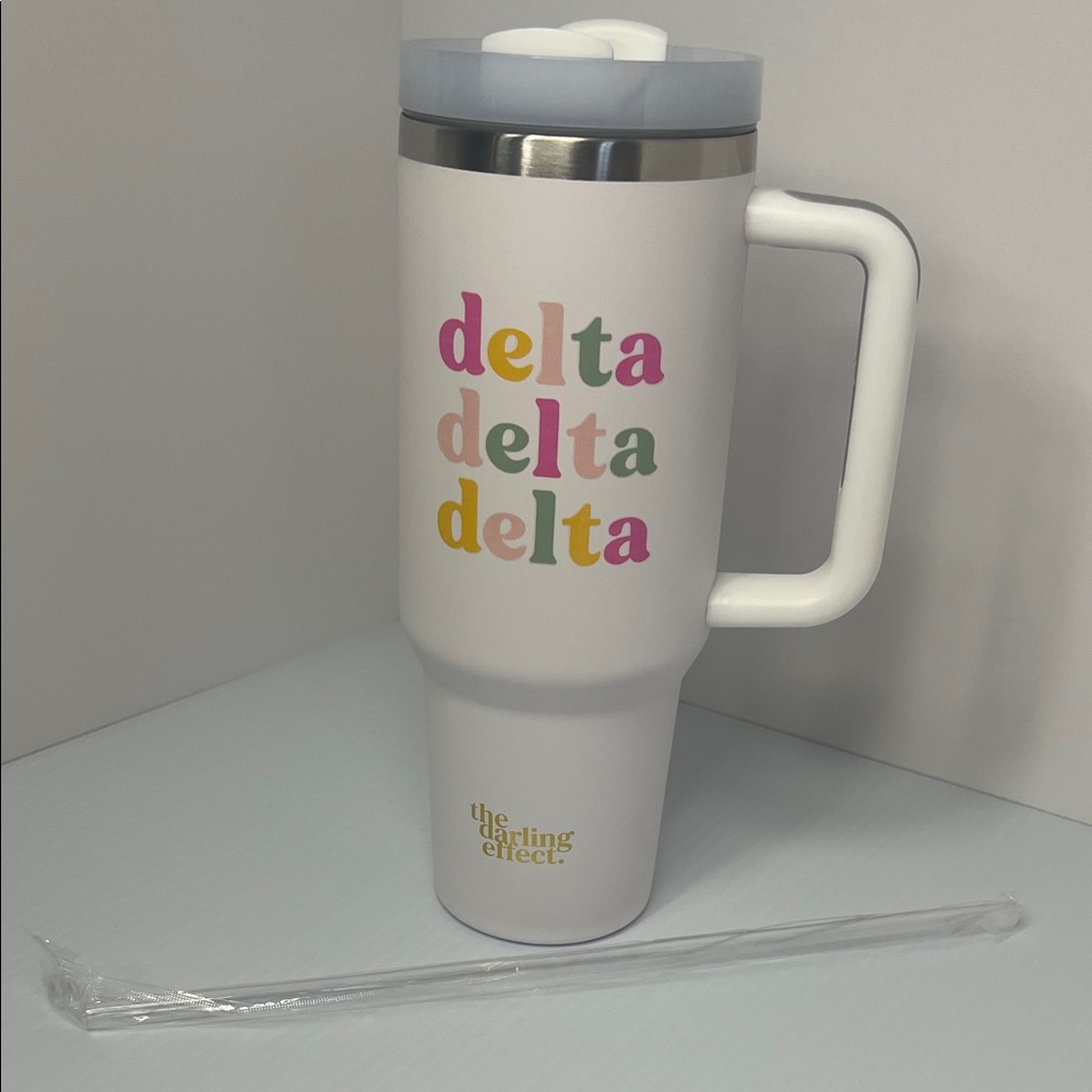 Delta Delta Delta White Travel Mug